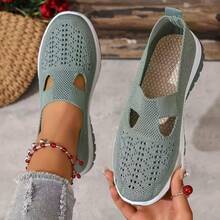 Women's Knitted Slip-On Sneakers: American-Style Comfortable Casual Everyday Shoes. Slip-On Design. Casual Mesh Sneakers, Versatile Casual Skate Shoes For Women - màu xanh lá - Xem 4