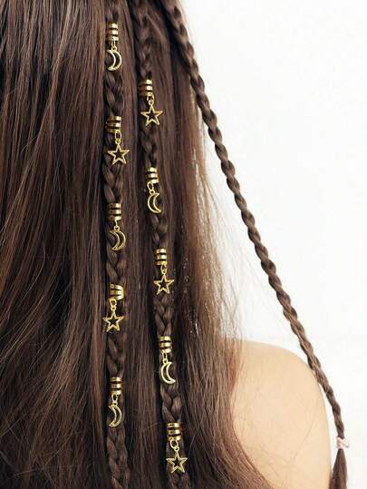 10颗金色女士脏辫珠子，星月发夹，金色月亮发饰，适合节日、斋月、开斋节等场合佩戴