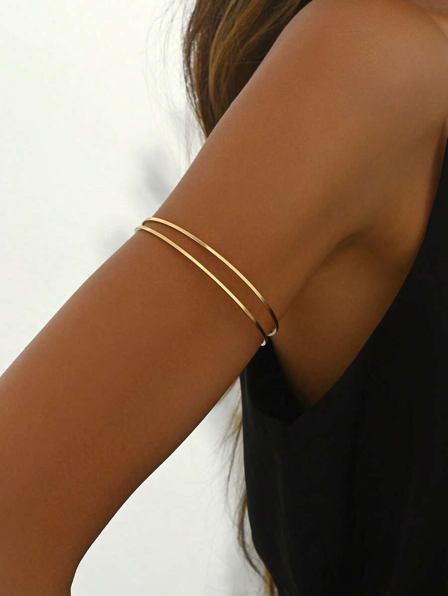 1件极简几何镂空双层C形手链，女士百搭，适合日常佩戴、派对、约会，可搭配其他珠宝。 - 金黃色 - 查看 1