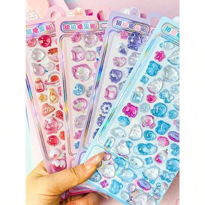 3D Stereoscopic Water-Filled Decorative Stickers, Suitable For Preschool And Children, Interactive Shaking Reward, Cartoon Stickers, Decorative Stickers, Decorative Sticker Gifts