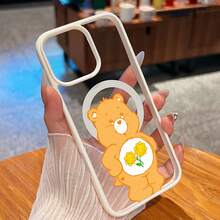 Funda para teléfono con diseño floral de oso alegre, compatible con teléfonos ,  17,  16 Pro Max,  15 Pro Max,  13 y  12. Fabricada en TPU, ofrece protección contra golpes y caídas. Perfecta para niños, amantes de los diseños adorables y para regalar en cumpleaños o fiestas. - Blanco - Ver 2