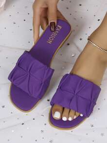 1 Pair Women's Summer Fashionable PU Pleated/Ruffle Edge Beach Sandals, Non-Slip Outdoor Slippers With Soft Soles And Open Toe, Casual Wear - Purple - View 3