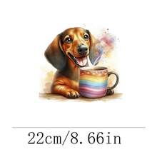 2pcs Coffee Drinking Dog Heat Transfer Patches, Suitable For T-Shirts, Jeans, Sweaters, Handbags, Pillows, Cushions, Washable And Ironable - L+S - View 3
