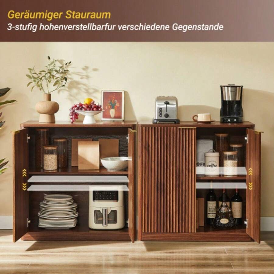 Modern Sideboard With Vertiefungspanelen & Höhenverstellbaren Ablagen, TV-Schrank Oder Buffet Für Wohnzimmer & Esszimmer, Wasserfeste Platte, 120x40x76 Cm, Brown - Brown - View 1