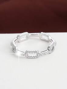 1pc Chain Design Cubic Zirconia Inlaid Fashion Ring For Women - Multicolor - View 4