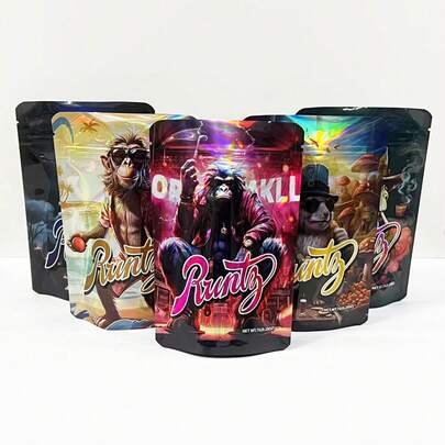 100个带透明窗口的自封聚酯纤维袋 - 防异味可重复密封拉链袋，3.5克拉链式铝箔袋，可重复使用塑料袋，适用于糖果、甜点、软糖、巧克力等食品的储存 - 彩色卡通图案，防异味，散装包装，适合派对使用