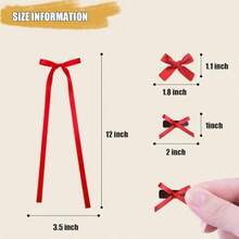 Mini Hair Bows For Women Girls Cute Hair Clips Small Alligator Long Tail Hair Ribbon Accessories -3 Styles -22P - Red - 3 Styles 22P Red - View 2