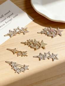 1件装热门！闪亮钻石发夹套装，星月花朵侧夹，奢华星月发夹，闪亮钻石刘海侧夹，斋月开斋节星月发夹，奢华闪亮水钻头巾侧夹，女士 - 彩色 - 查看 5