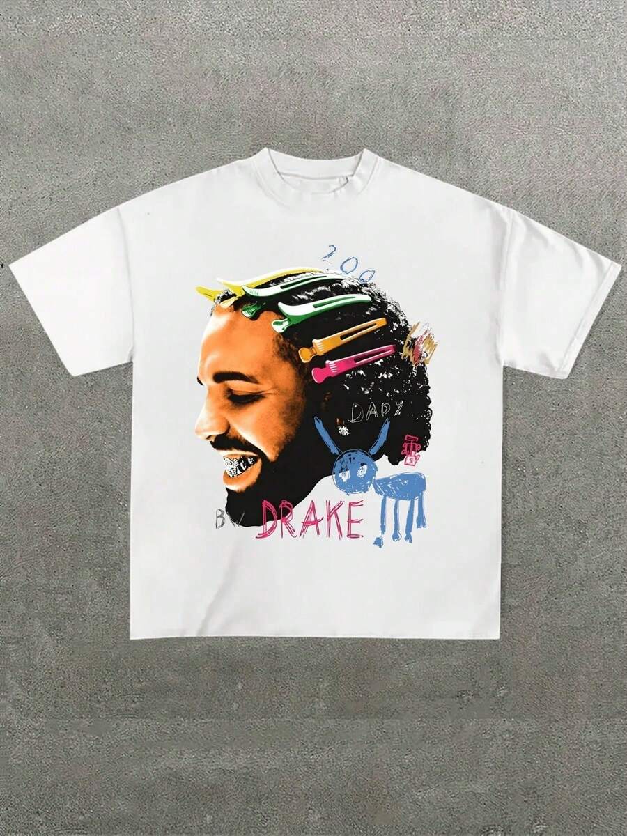 Drake Colour Casual Graphic Clip Soft Sleeve Short Sleeve Cotton 180gsm T-Shirt - trắng - Xem 1