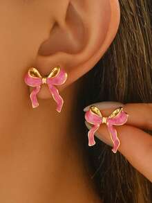 1对优雅蝴蝶结简约休闲日常百搭节日耳环，女士款 - 蝴蝶結 - 查看 1