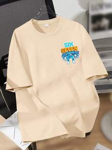 Boys Cartoon Number "67" & Letter Print Round Neck Short Sleeve T-Shirt, New Spring/Summer Children Clothing - Apricot - View 4