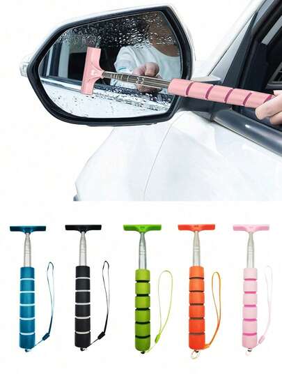 1 Piece Side Mirror Wiper, Car Rearview Mirror Wiper, Telescopic Car Rearview Mirror Wiper, Car Rearview Mirror Wiper, Telescopic Car Glass Wiper, Cleaning Tool With Telescopic Long Handle, Portable Cleaning Tool, Car Side Mirror Wiper