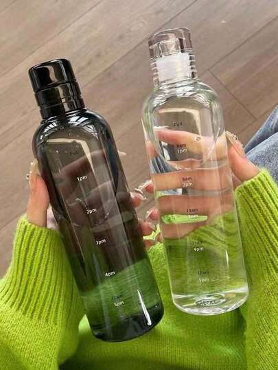 750ml/500ml Borosilicate Time-Marked Water Bottle - Leak-Proof - Lightweight Design Suitable For The Gym, Hiking, And Sports (Available For All Four Seasons)