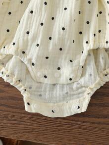 Baby Girls' Cute Square Collar Ruffle Double Bow Button Front Romper, Fashionable & Versatile Baby Girl Clothing For Spring/Summer, Suitable For Daily, Party, Outing - White - View 9