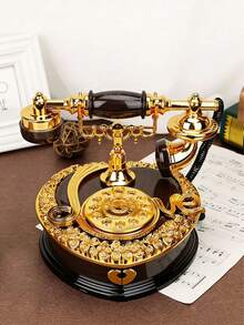 1Pc Vintage Heart-Shaped Telephone Music Box, Jewelry Box With Drawer, Living Room Bedroom Home Decor Ornament, Perfect For Family Friends Couples, Birthday Anniversary Thanksgiving Gift - Multicolor - View 14