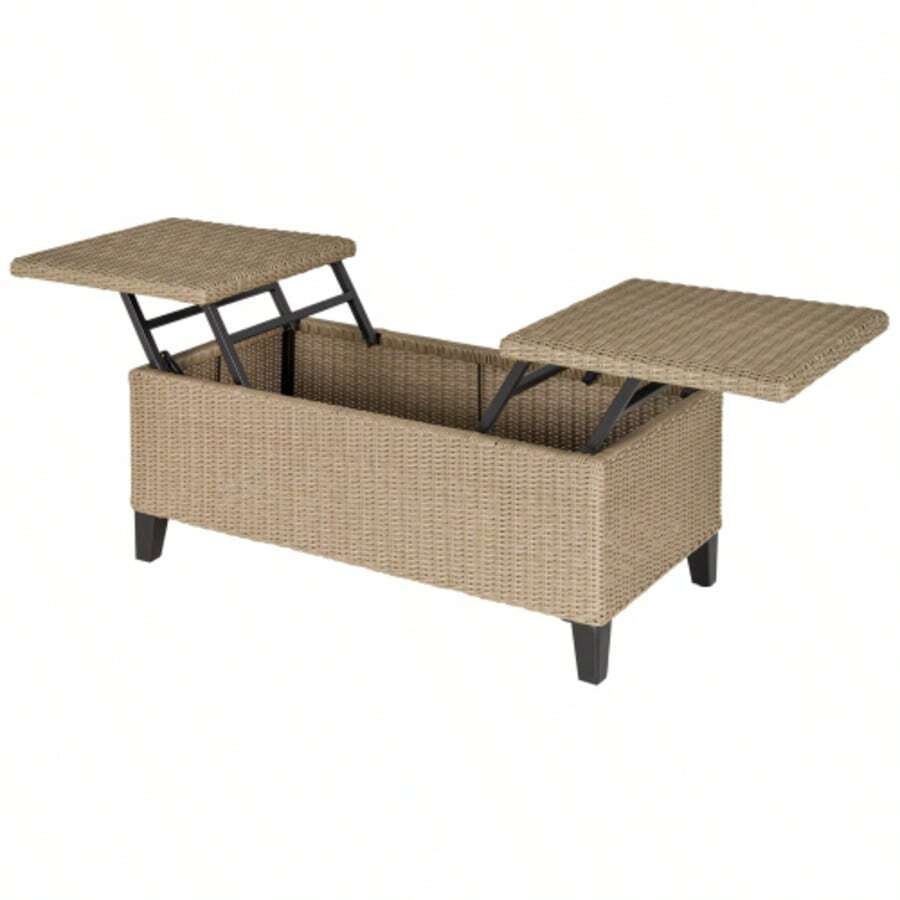 Extendable Polyrattan Garden Table, Coffee Table, Steel, Khaki, 103 X 50 X 45.5 Cm, For Garden And Terrace - Camel - View 1
