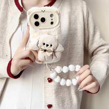 2025 New Plush Cute 3D Blue Polka Dot Bear Phone Case Compatible With Apple 11 12 13 14 15 16 17 Air Pro Max, Galaxy S23 S24 S25 S26 Plus Ultra, A14 A15 A16 A17 A05S A35 A26 A36 A56 A54 A55 A56 4G/5G, Shockproof Soft TPU Protective Cover With Wrist Strap - White - View 2