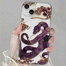 Un estuche de teléfono resistente a golpes con cuerpo completo transparente con diseño de serpiente púrpura. - Multicolor - Ver 5