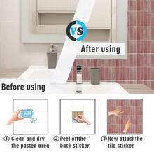 1/10/30pcs Green Brick Tile Pattern Self-Adhesive Wall Stickers, Removable Waterproof Wall Paper Suitable For Living Room, Kitchen, Bathroom Backsplash, Zellige Style - Pink - View 5