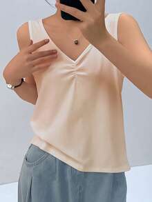 Wide Strap Camisole For Women, Lightweight Sleeveless Casual Top - Apricot - View 1