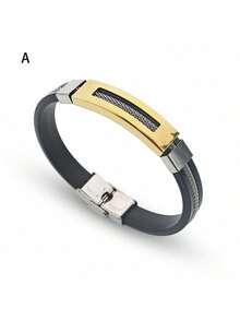 1pc Silicone Titanium Steel Men's Hip Hop Bracelet Punk Style Stainless Steel Exaggerated Bracelet Teachers Day Streetwear Accessories Jeans Accessories - Multicolor - View 14