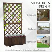 Raised Planter With Trellis, Wooden Planter 72.5 X 31.5 X 149.5 Cm, Ideal For Climbing Plants And Roses In The Garden. - Brown - View 5