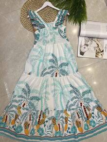 Long Dress With Print, Lined, With Built-In Bra Cups, Made Of Pretty, Fashionable Crepe Fabric. - 水綠 - 查看 3