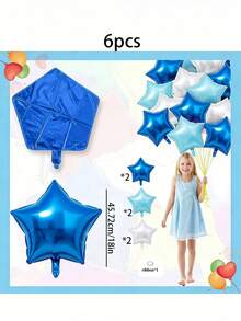 6/12pcs Blue & White Star 18-Inch Helium Foil Balloons, Suitable For New Year, Birthday, Baby Shower, Wedding, Engagement, Party Decoration - Multicolor - View 2
