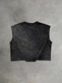 Men's Summer Street Style Graphic Square Box Tank Top, Slightly Stretchy Washed Black Casual Everyday Wear Box Tank Top - Black - View 2