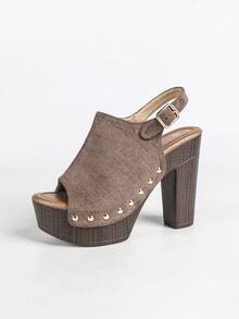 Sandal cao gót mùa hè cho nữ, đế dày chống thấm nước, kiểu dáng gợi cảm, hở mũi, đế dày, thích hợp cho hoạt động ngoài trời. - màu nâu - Xem 8