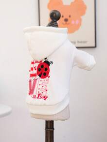 PETCIRCLE 1件宠物衣服，狗狗猫咪套装，适合贵宾犬、泰迪犬、小型犬和猫咪，休闲时尚可爱舒适保暖爱心瓢虫情人节卫衣 - 白色 - 查看 5