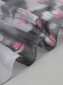 1 chiếc khăn voan in hoa thời trang nữ, nhẹ và đa năng, thích hợp cho mùa xuân. - Xám - Xem 6