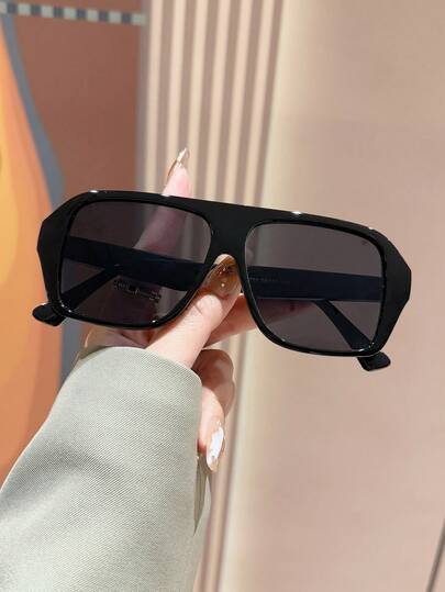 Retro Square Large Frame Black Fashion Glasses, Plastic Casual Decorative Fashion Glasses For Men And Women