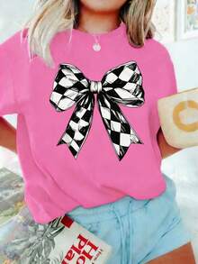 [Cotton T-Shirt] Tweed Girl Girls' Clothing - Casual Printed Pullover Crew Neck T-Shirt - Spring, Summer, And Autumn Student Young Children's Short-Sleeve Top - Perfect For Play And Casual Outings, This Fun And Colorful T-Shirt Will Inspire Every Child's Imagination. A Great Clothing Gift For Children. - Màu Hồng Tươi - Xem 3