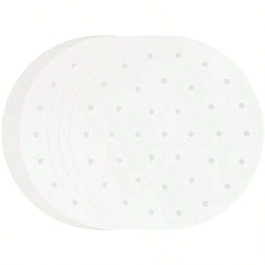 10 Inches Bamboo Steamer Liner, 50 PCS Round Air Fryer Parchment Paper With Holes For Air Fryer, White Non-Stick Steamer Liners - / - View 1