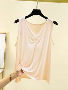 Wide Strap Camisole For Women, Lightweight Sleeveless Casual Top - Apricot - View 4