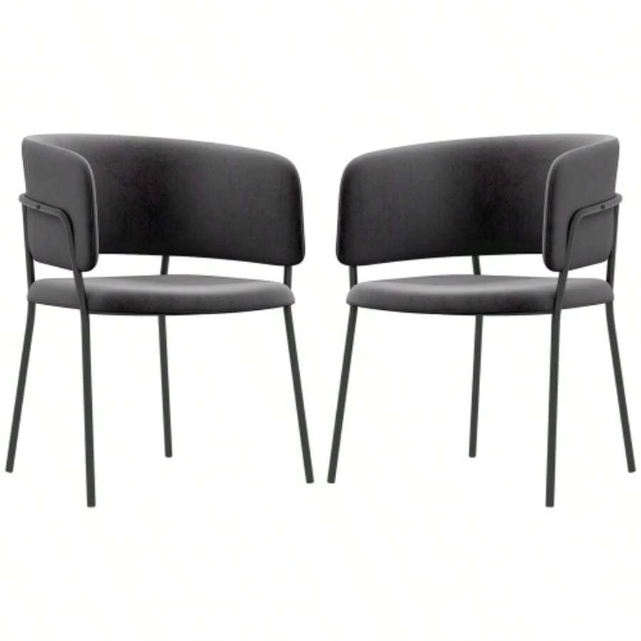Dining Chairs, Set Of 2, Kitchen Chairs With Backrest, Steel Legs, Velvet-Look Upholstered Chairs For Living Room, Kitchen, Grey, 57 X 53 X 73 Cm - Black - View 1