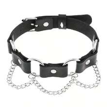 PU Leather Punk Style Double-Layer O-Ring Chain Choker Necklace, Personalized Metal Round Ring Clavicle Necklace - Black - View 12