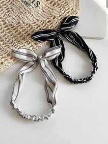 1件春夏黑白兔耳弹力发箍，波点条纹印花，优雅时尚发饰 - 彩色 - 查看 5