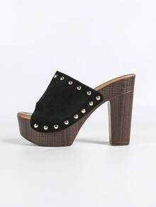 女士夏季高跟凉鞋，防水厚底厚跟户外性感露趾厚底拖鞋 - 黑色 - 查看 7