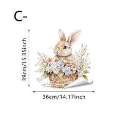 1pc Creative Easter Bunny Wall Sticker, Vivid Rabbit And Flower Basket Window Decal, Vinyl Static Cling Glass Sticker, Suitable For Spring Home Farmhouse Kitchen Decor - multicolor - View 15