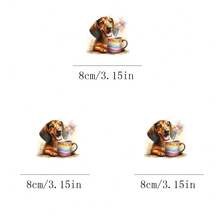 3片装咖啡饮水小狗热转印贴片，适用于T恤、牛仔裤、毛衣、手提包、枕头、靠垫，可水洗熨烫 - 3PCS-S - 查看 1