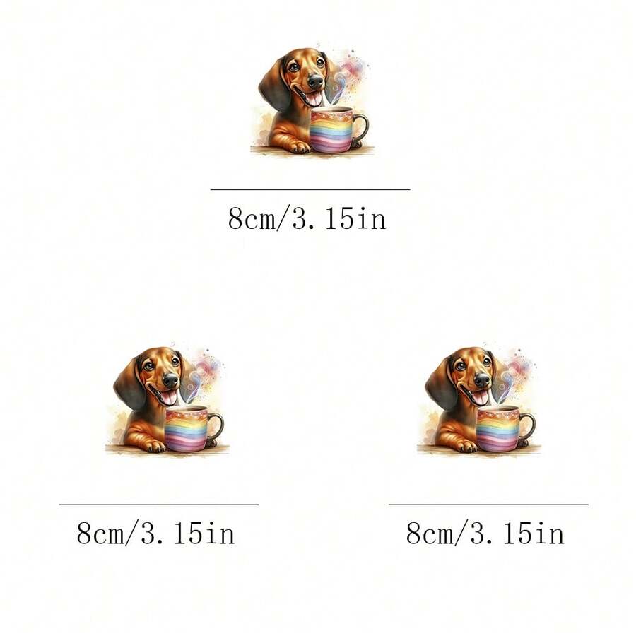 3片装咖啡饮水小狗热转印贴片，适用于T恤、牛仔裤、毛衣、手提包、枕头、靠垫，可水洗熨烫 - 3PCS-S - 查看 1