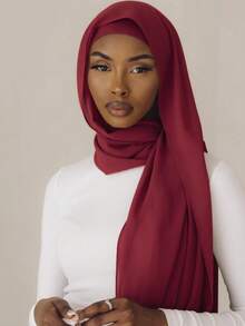 2PCS/Set Women's Solid Color Chiffon Hijab With Matching Tube Cap, Comfortable Breathable Chiffon Headscarf And Premium Jersey Inner Cap For All Seasons - Red - View 4