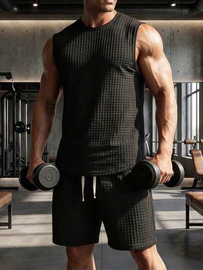 2pcs/Set Men's Sleeveless Tank Top And Shorts Set, Casual Sportswear Outfit For Daily Workout, Running, Training, Suitable As Holiday Gift