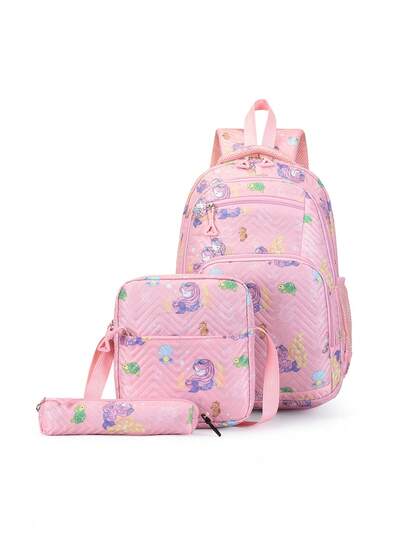 Kit com 3 Peças: Mochila estampada de Escolar, Impermeavél Reforçada Lancheira  e Estojo Espaçoso Princesa escola 828