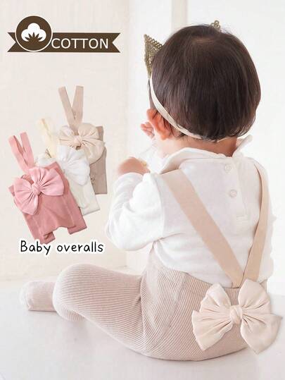 1pc Baby Simple Cute Cotton Bow Decor Suspender Tights, Suitable For Infant Daily Wear