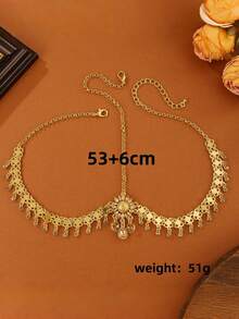 1 pieza Cadena para el cabello de mujer con flor de cristal de imitación, moneda árabe y borla dorada, adecuada para fiestas, reuniones y vestimenta de novia y boda - Dorado - Ver 11