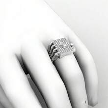 男士朋克摇滚风格骷髅头、爪子、扑克牌图案戒指，铂金镀层立方氧化锆 - 白金 - 查看 4