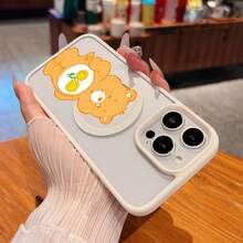 Funda para teléfono con diseño floral de oso alegre, compatible con teléfonos ,  17,  16 Pro Max,  15 Pro Max,  13 y  12. Fabricada en TPU, ofrece protección contra golpes y caídas. Perfecta para niños, amantes de los diseños adorables y para regalar en cumpleaños o fiestas. - Blanco - Ver 4